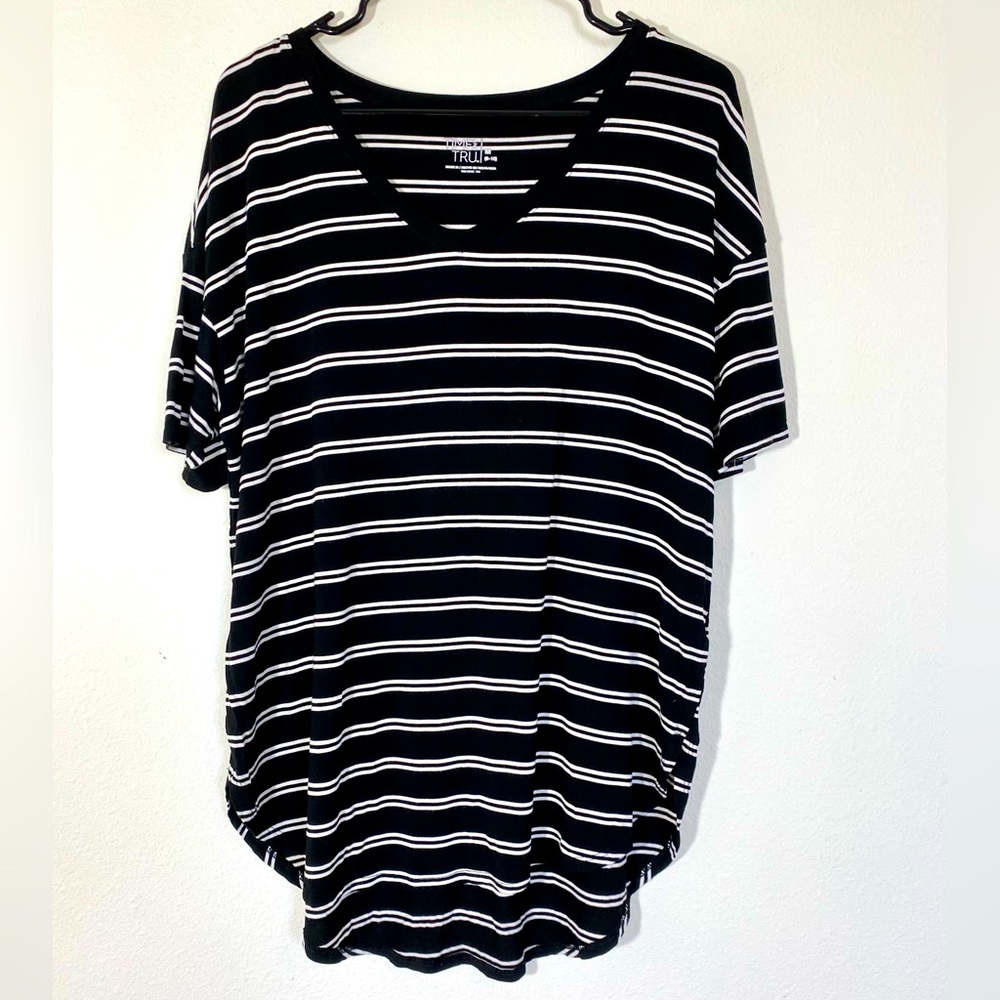 Time And Tru Oversized V-neck Top Striped T Shirt Loose Fit Shirt